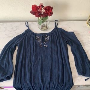 Blue Cold Shoulder Blouse